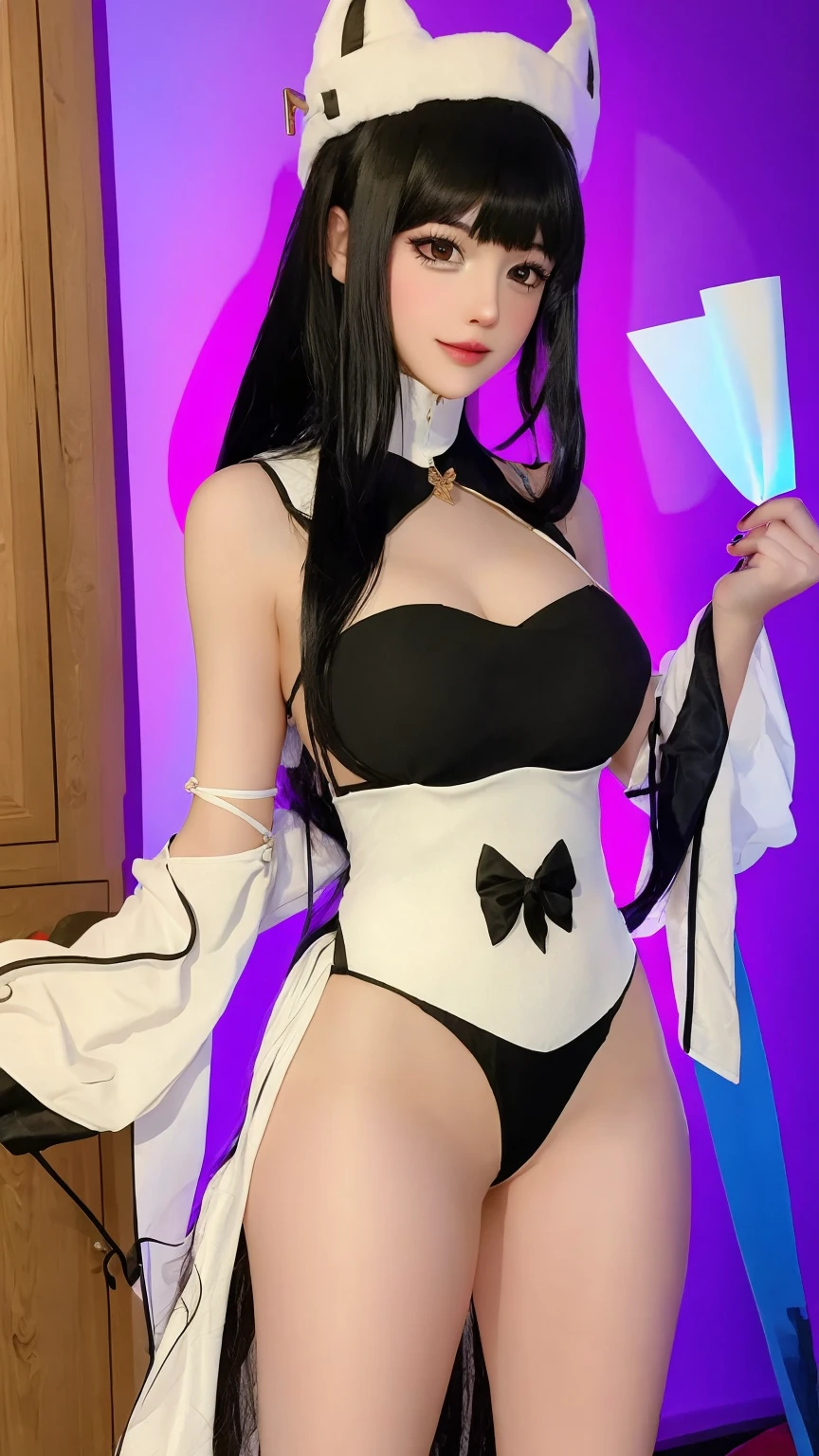 see through clothes(Full body female love:1.3),best quality, masterpiece, ultra high resolution, (lifelike:1.4), original photo, 1 female,18 years old, black hair, big eyes, Detailed eyes and face,huge breasts,split,long legs,Belted robe open ,bare shoulder,no underwear:1.5,see through clothes,Hollow material white clothes,kitchen:1.3,Smile、sleeveless costume、Extremely revealing clothing、((A young but sexually attractive girl)), Seductive pose, (camel toe), Angle from below