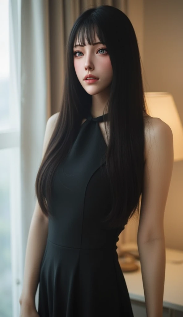 Kim Jennie, long black hair, sexy body dressed in a beautiful red dress her big breasts her beautiful face, a goddess and another of a nun who dresses
