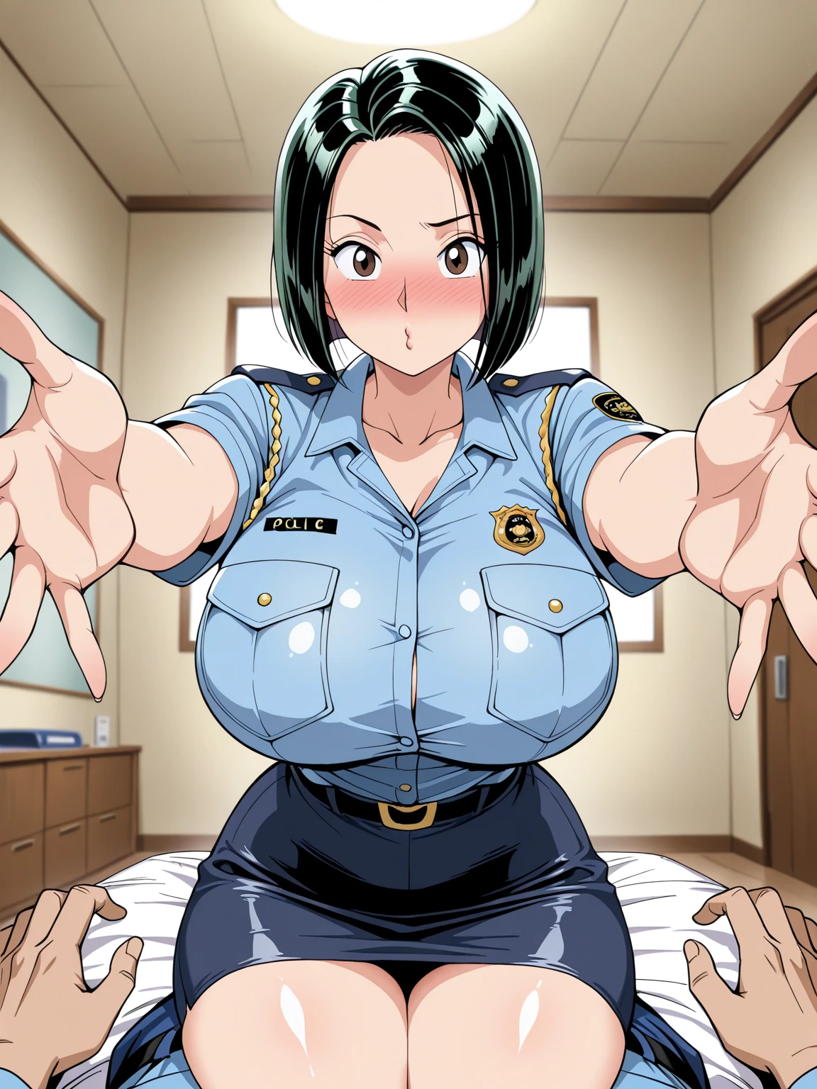 Policewoman Naked woman with (((big breasts))) and (((Big Ass))) with a face of terror being abused in the saddle of a prison, by two huge naked men with (((BIG COCKS)))
