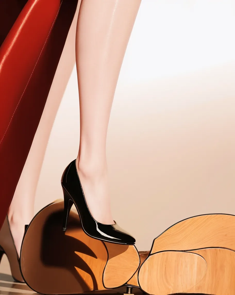 Sexy stockings on a high heel on a red background
