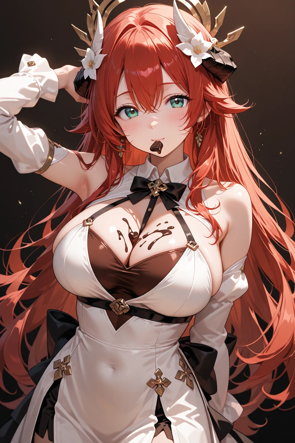 A woman with big ，Gorgeous woman，Mature，ahegao，Long blond hair，twintails，Exquisite，(((Transparent clothes)))，Red hair band，Off-shoulder，Cleavage，Leakage，Slim waist，pubic，blush，Lolita，Maid coffee shop，