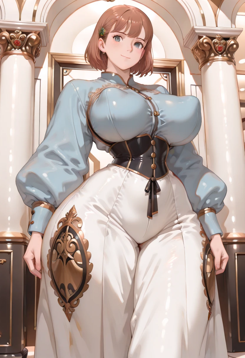 Photo of Anna of Arendelle, Anna from Disney Frozen movie, tall and sexy, superb face, perfect body, provocative, Nice, show breasts, huge breasts, tall, sexy legs, bursting huge breasts, wide hips, busty, sexy, enormous breasts, happy.