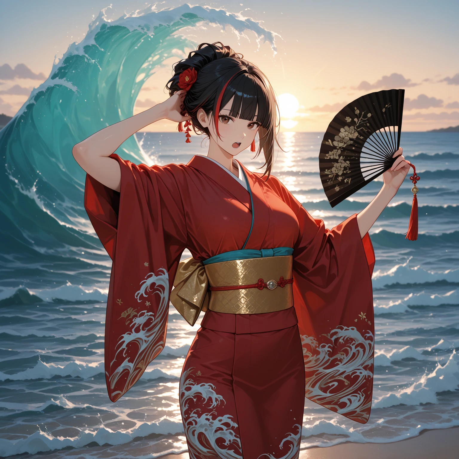 One in a cheongsam,Cleavage,Big Wave Girl,Pure face,Stand on the podium,A shy look