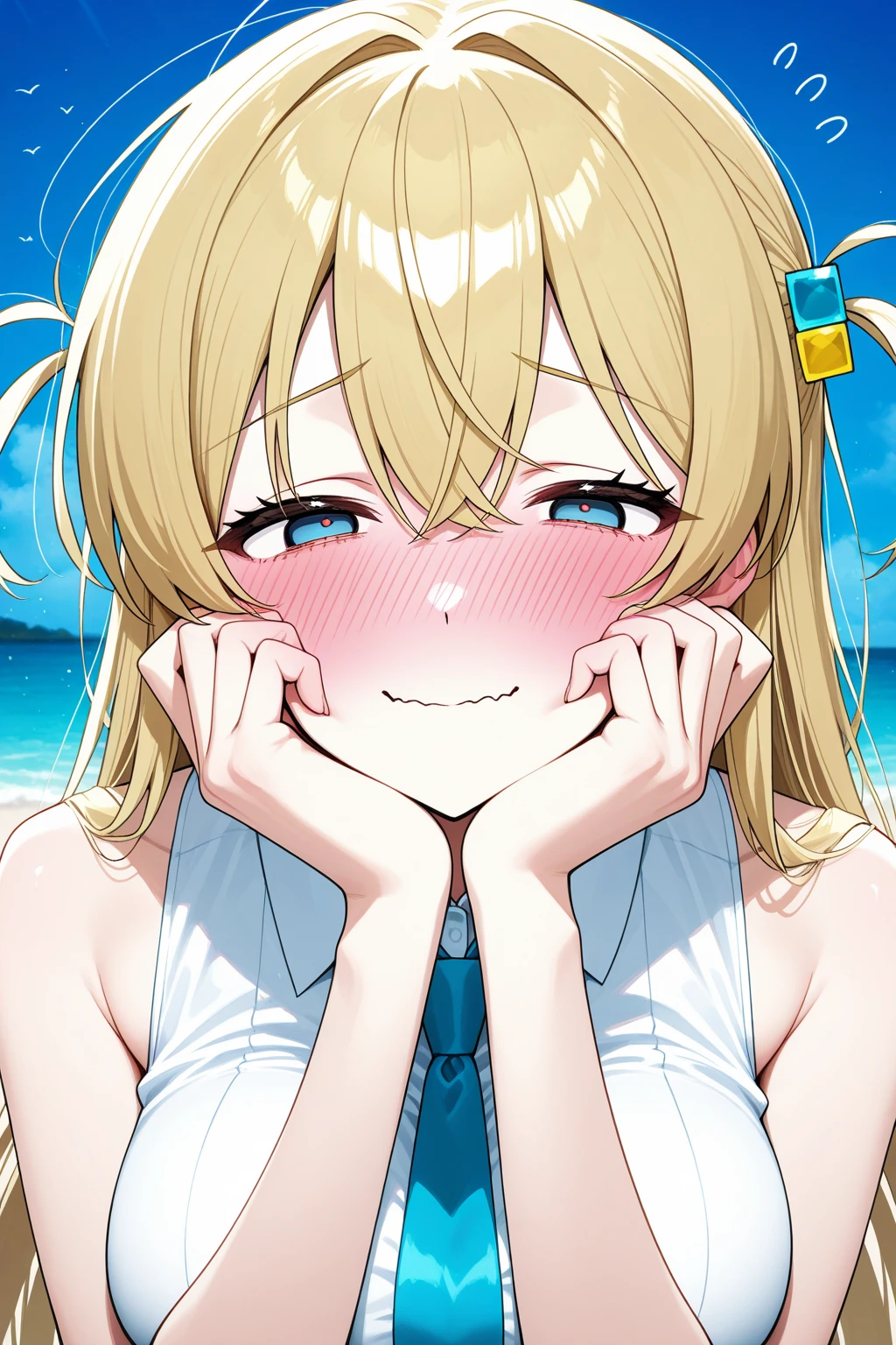 side tie panties,blush, full-face blush,masterpiece, highest quality, (anime screencap:1.3),(shape), cute,(simple:1), (anime:1.2),Solo Sharp Focus, 1 girl, cleavage,looking at the viewer, Ocean,Japan"Okinawa,Are standing,,(NSFW:1.2),micro bikini,pastel colour,beautiful hair,Horizontal stripes,