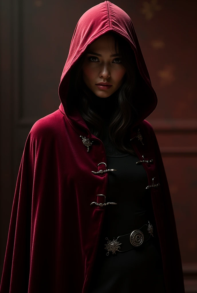 RAW photo, full sharp, (Full HD epic wallpaper) 8K UHD, Digital SLR, Soft lighting, High quality, filmgrain, Fujifilm XT3, hiqcgbody, (1人, Kizi:1.2), vulnerable, 1 malay girl in hijab, Red eyes, Gray hijab, buzz cut, Portrait, Looking down, Solo, Half shot, Detailed background, Detailed face, Pale complexion,(( Lolita costume)), redcloak, Cape, Hood, malicious expression, The scarlet symbol rotates in the air,( Floating particles, Fire particles, particle fx), Skylight color scheme, Blood sacrifice, blood stain, red flames, the are In the background, Surrounded by a crimson mist, Sunset, symetrical composition, Epic atmosphere,
