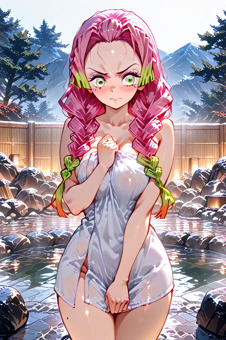 score_7_up, BREAK source_anime, KMitsuriV4XL, 1girl, solo, looking at viewer, , fog, breasts, nipples, breasts out, from bellow, standing,, big breasts, seductive smile, blush, side, from side, looking at viewer, , nude, bathing, outdoors, lake, sunset, sweat, wet, armpit, sweaty armpit, , ass, big ass,