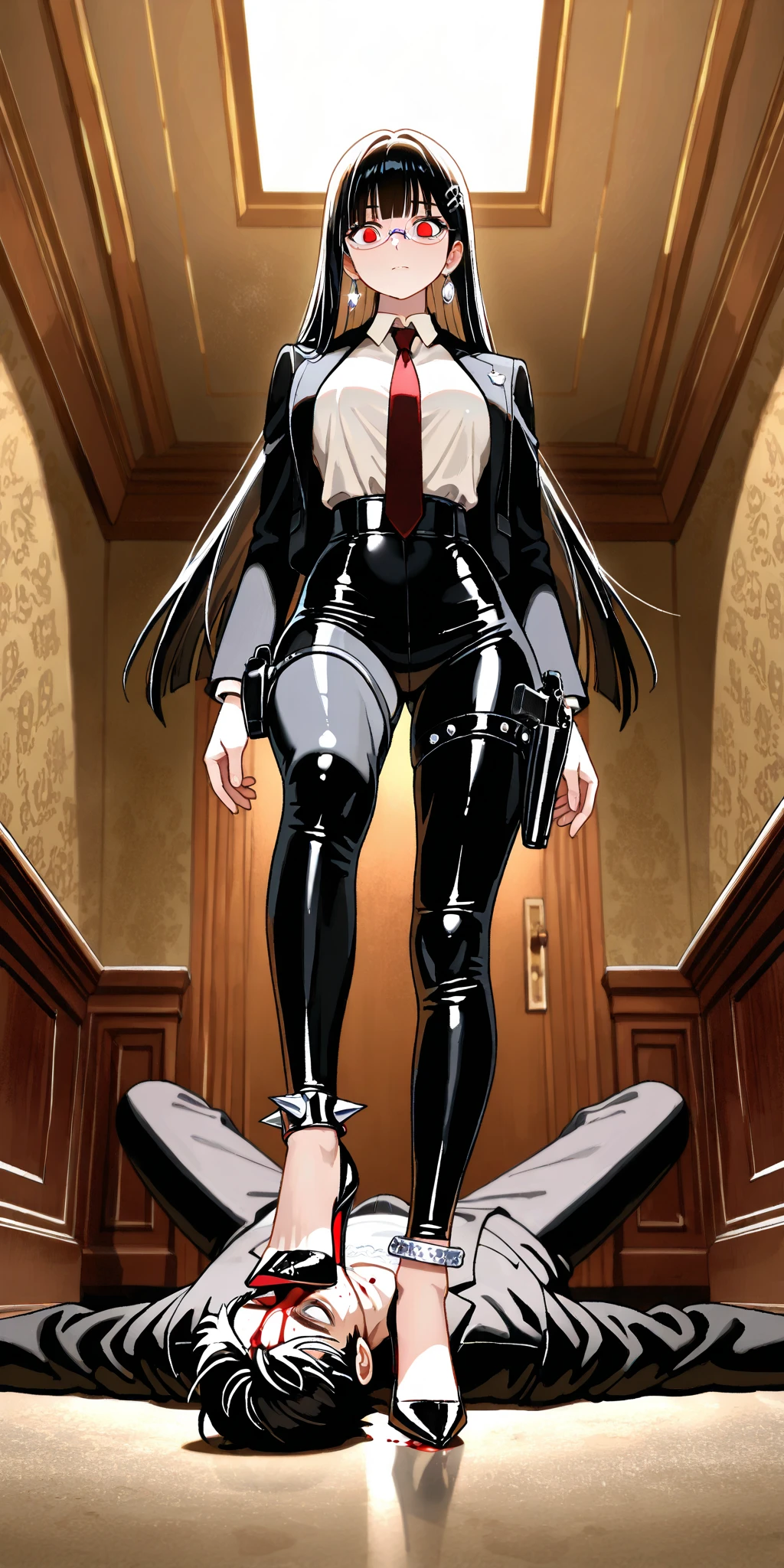 comic storyboard,anatomically correct,1girl, gold hair,smile,barefoot,lace top,sexy, shiny leggings, thin gap,camel toe,high heels,cleavage,crossed legs,large breasts,leg tattoo,long hair,smile,toenails,) standing,trample,multiple men,cuts,defloration,indoor,couple,femdom,hetero,saliva , mucus,femdom,blood on clothes,blood on hands,blood splatter,open mouth,kneeling man,sit,trembling man,dead man,sit,bruise man,lying man,man cum,bleeding man,(masterpiece, best quality:1.2),(masterpiece, best quality:1.2),realistic,3d,Unreal Engine 5,skin texture,