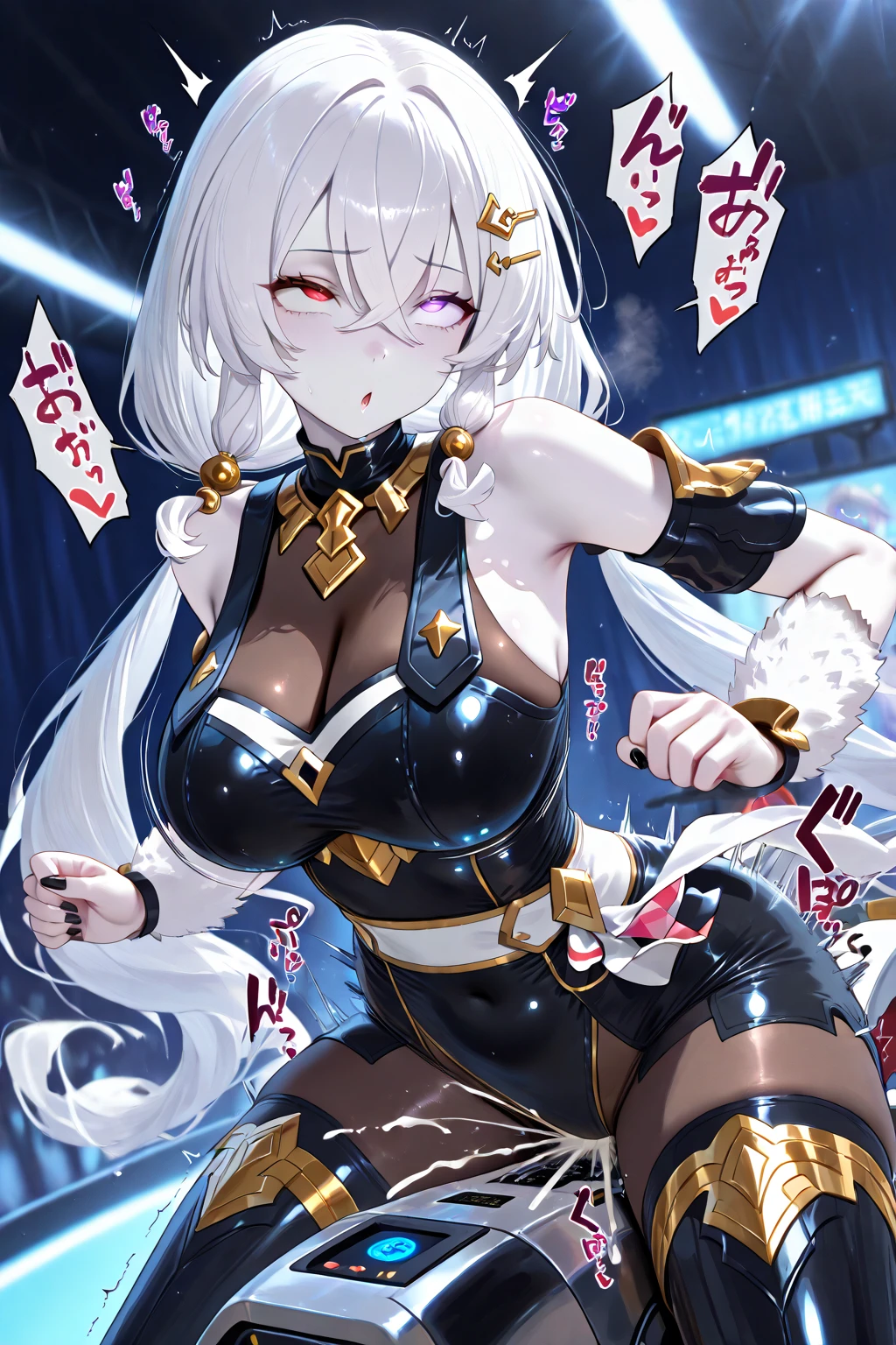 top-quality、Top image quality、in 8K,4K,masterpiece、(NSFW:1.1)、ultra-detailliert、Beautiful、ultra-quality、adult-like、Cool、girl with(((18year old、Sexy Bunny Girl:1.5、fishnet tights:1.4、Bust 78、silber hair、a short bob、Red Eyes、erotick:1.4、Happiness、The tattoo)))、hiquality、full body Esbian、visualart、Background with((Casino:1.3))、masutepiece