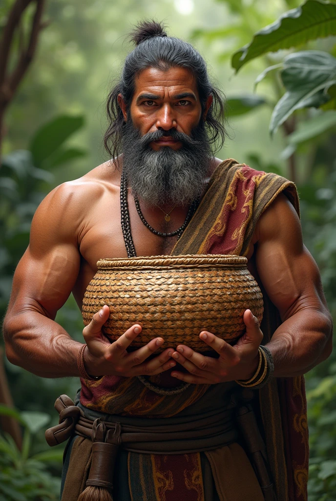 A strong Celtic man 3 meters tall, working in a tobacco plantation, our Alps