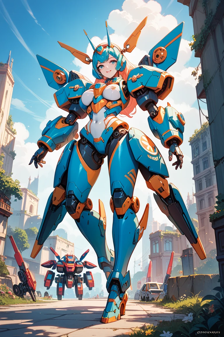 ((masterpiece, better quality)),illustration,ultra detailed 8k,photorealistic,sharp focus,very detailed,professional lighting,colorful details,iridescent colors BREAK extremely long plan of a factory,large mechanical robot construction,microchip,computer,glossy, intricate details,shitu-mecha,1girl stands next to Mecha, Gundam, navel, cute, sexy, eyes ultra detailed,