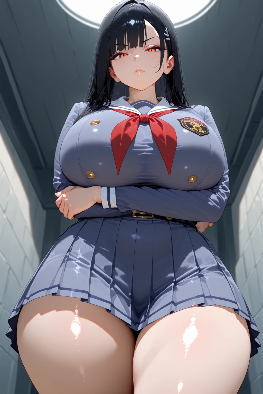 huge breasts, big hips,full body shot, mature mother, Whip whip lower body, plump thighs, plump calves, bewitching mature woman, Perfect body, plus size model,high school girl,sailor suit, skirt is short,Mature woman wearing sailor suit,