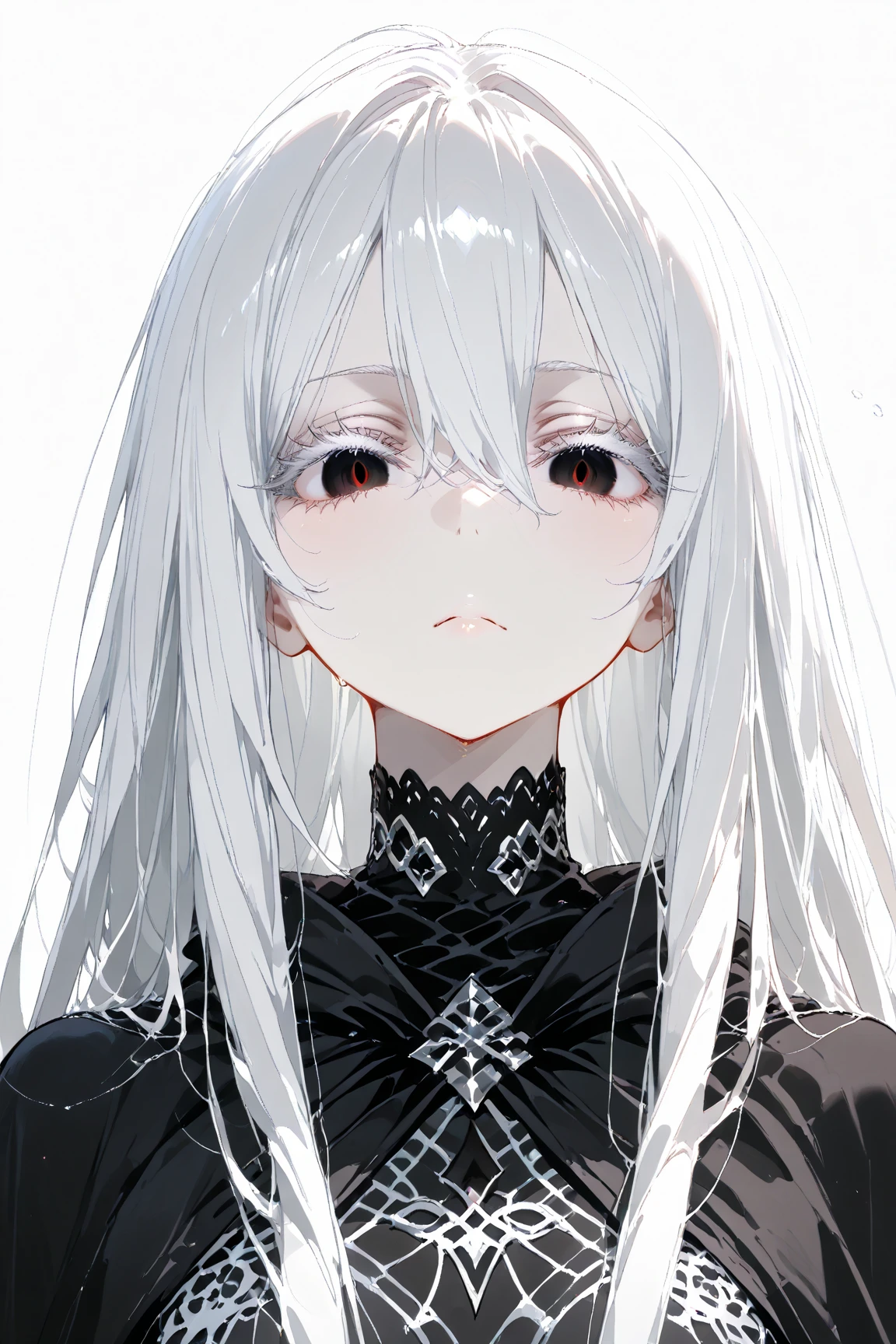 One girl, High resolution, masterpiece, Highest quality, Shortcuts, Silver Hair, Hair behind ears, Roll your eyes, I want to cry, A creepy black and white background,Dark expression,Textured skin, accurate,