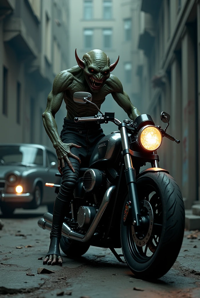 One monster with monster bike and full of machine 