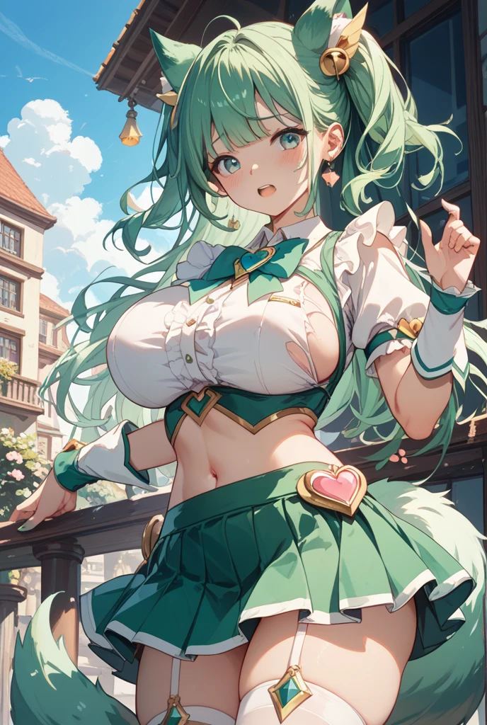 (((Close ~ eyes)))、(((Open your mouth)))、((Cape))、((Green tattoo))、naked、(((pubic hair)))、Female organ、Beautiful woman、Green hair short ponytail、((whole body))、night、The background is the night forest