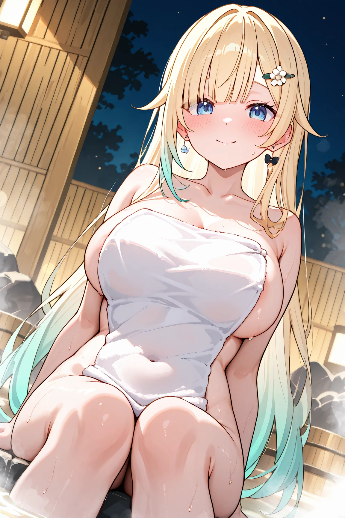 quality, masterpiece, highly detailed, 1girl, maria cloche, blush, detailed face, detailed eyes, nude, bare naked, smirk, happy, beach