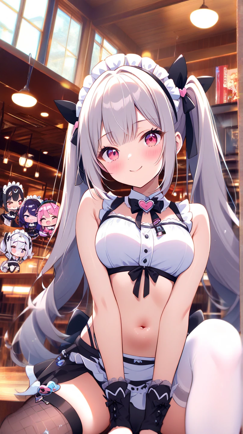 (masterpiece, best quality), best resolution, (3heads:1.5), 1girl, clear face, mature, catgirl, purple hair, cat ears, purple eyes, open mouth, smiling, giggling, one hand on hip, friendly, inviting, white tube top, blue short pants, nightclub dance floor, huge tits,