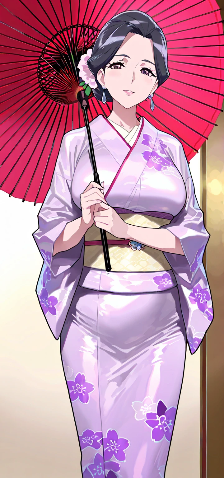 Heterochromia, light blue eyes and light green eyes), happiness, masterpiece, top quality, absurdity, high resolution, official art, ((Chibi: 1.5)), Solo, (((pale pink hair, bun hair, kanzashi)), thin hair, one beautiful girl, (cute: 1.8), caregiver, anime illustration in the style of "Kyoto Animation", maid, (((long yukata, wet)), watch viewer, princess eyes, Big breasts, from below, Japan festival, night shop, cute geta