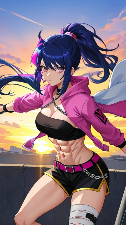 ak15, holding gun, assault rifle, glowing purple eyes, long hair, black hair, blush, lipstick,, masterpiece, best quality, highly detailed, a anime girls in kimono dress with a sword posing for a picture, bare shoulder,open kimono, evil smile, open mouth, crop top , (nsfw) not safe for work, smile, ecchi anime style, anime girls, ecchi style, ecchi, digital anime art!!, in anime style, official artwork, visual novel cg, beautiful anime girl, anime style 4 k, kimono pencil skirt, exposed belly, exposed navel, exposed midriff, exposed lower belly, outdoor, japanese architecture, temple