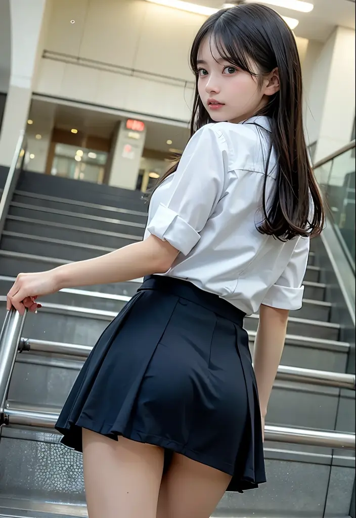 (1girl, young beauty, masterpiece : 1.3), turning head back,  school uniform, pleated skirt, <lora:facesit:0.6>, ((ass grab)), ultra-detailed background, in class, from behind, <lora:sd-No.182-000018:0.5>