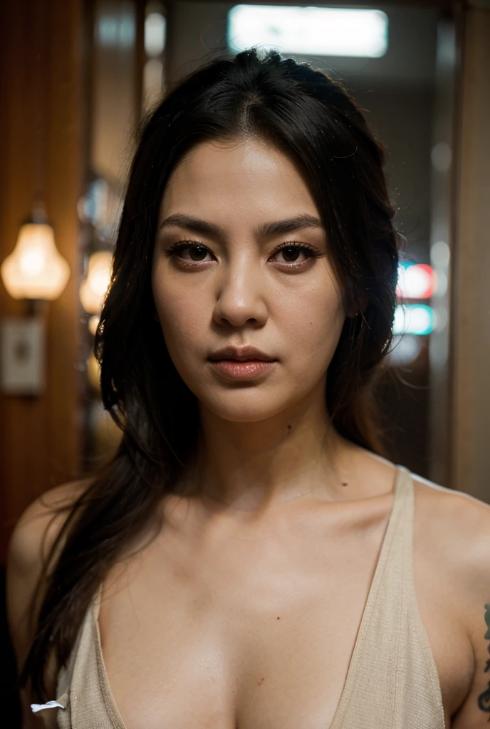 a milf wearing sexy kimono,beautiful detailed eyes,beautiful detailed lips,extremely detailed face,longeyelashes,sensual expression,elegant kimono with intricate patterns,dramatic lighting,dramatic shadows,cinematic composition,masterpiece,photorealistic,hyperdetailed,vibrant colors,chiaroscuro lighting,moody atmosphere