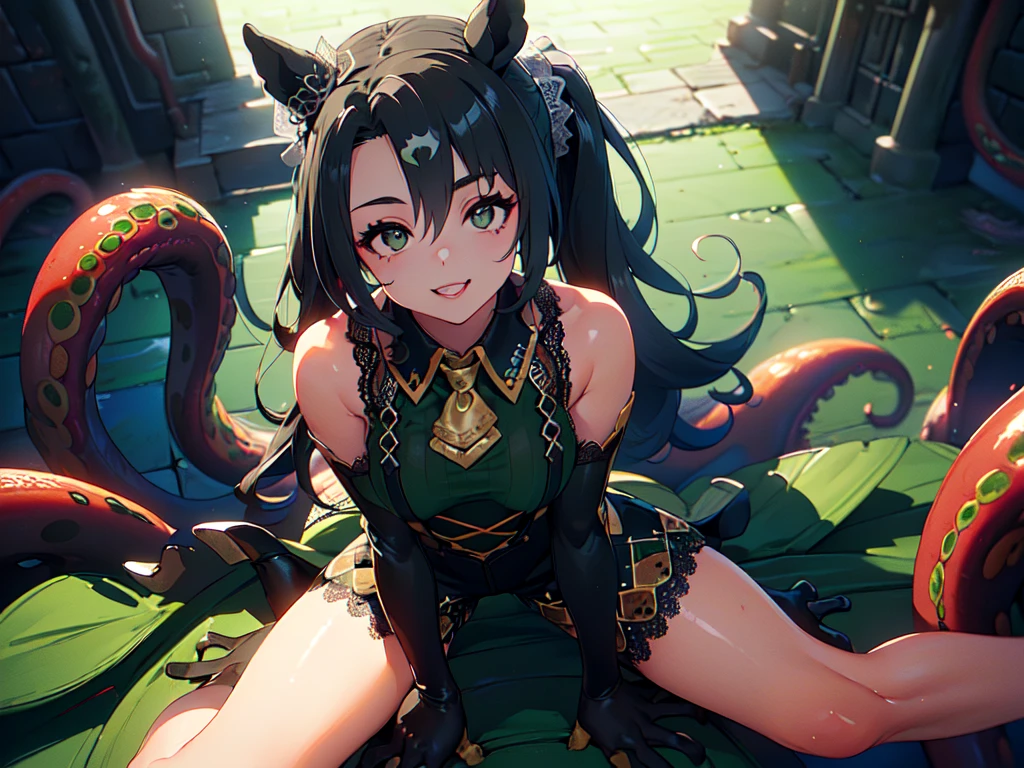 11-year-old beautiful girl wearing latex underwear, Panties and restraints, Sit in the delivery chair，The chain is tied with iron chains, , Jade feet, Long hair, Blackface drooling eyes, Eyes of hope, ears of elf, Cat ears, Issuing, Cute tattoos，Large breasts，Long boots