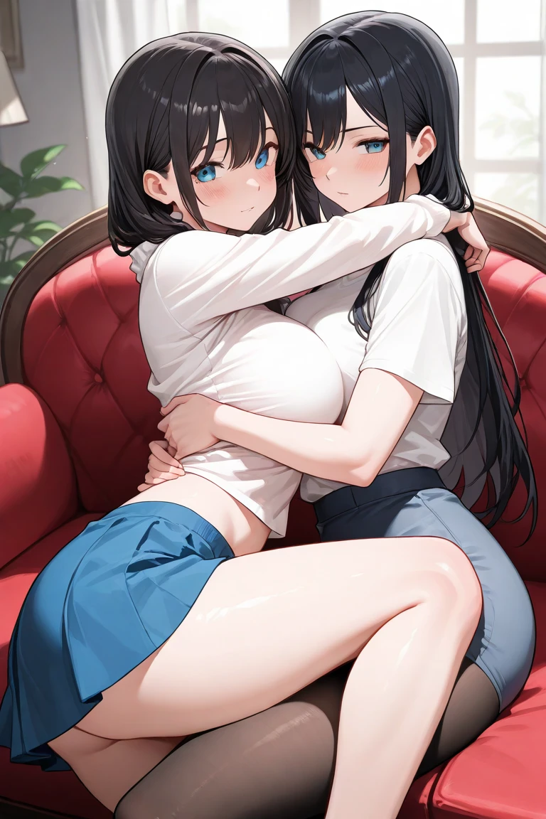 Beauty mother-in-law　Black Hair　Mother and daughter have beautiful breasts　Black mourning clothes　funeral　funeral home　Death of husband　Both mother and daughter are holding back tears.　mini skirt　White panties