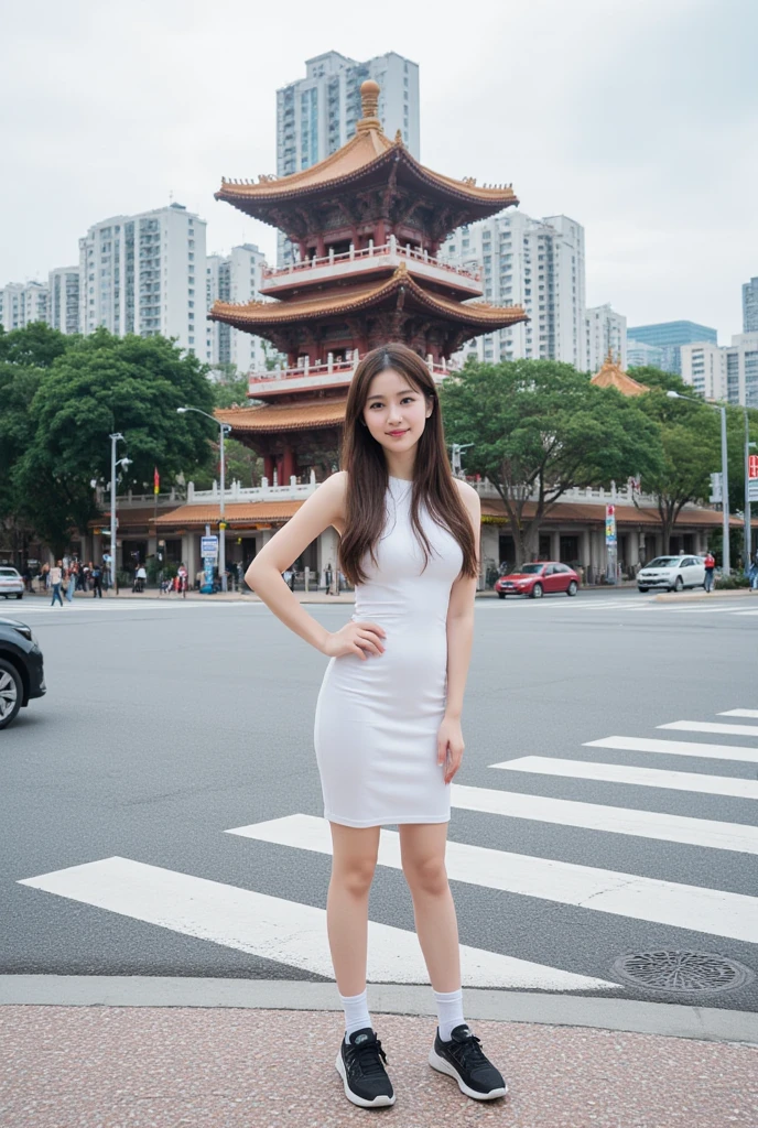 A lady. araki, Wearing a white dress, Stand in front of the building, wenfei ye, xintong chen, 2 8 years old, 30 year-old woman, 3 0 years old woman, Zhang Wanting, chengyou liu, wenjun lin, 2 9 years old, Lu Ji, mingchen shen, xue han, jinyiwei, xision wu