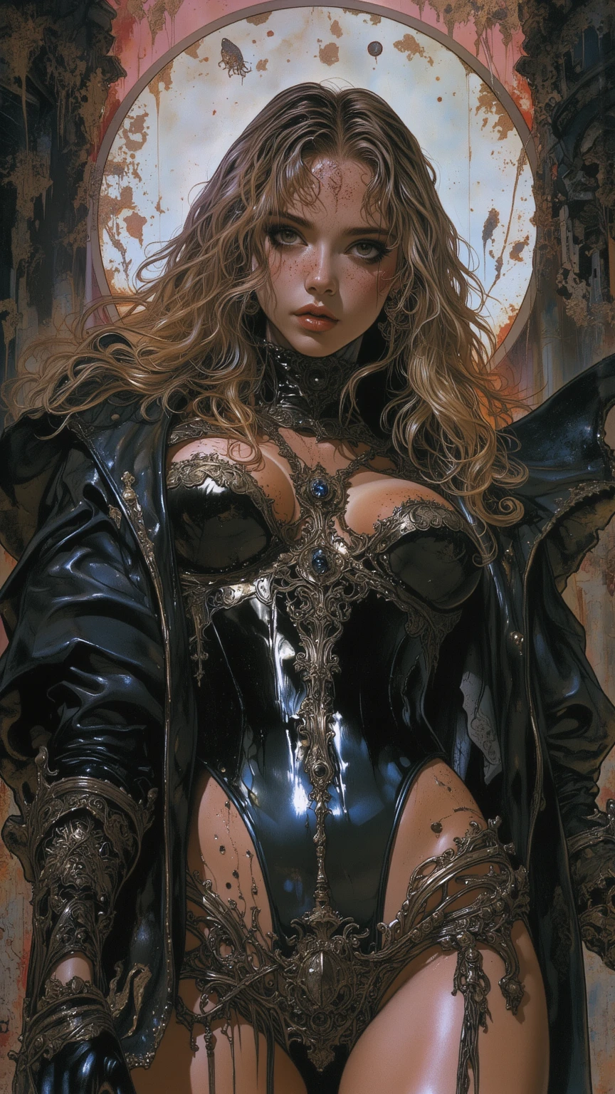 (megan fox), Lady Death, female bodybuilder physique, seductive face, seductive look, (black silk leotard & thigh highs), long white hair, perfect muscular body, long thin legs, white eyes & skin, muscular bulging pecs, (huge muscular shoulders:1.45), (torso shot), (blank background:1.25), MeganF_SoloTI_v1