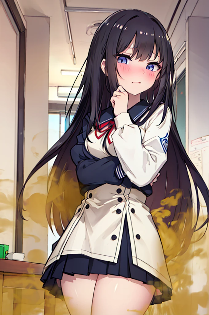 Upscale，8K,(( 1 girl in)), Character focus,Girls' high school students，Very shy，fart secretly，fart a lot，Keep farting