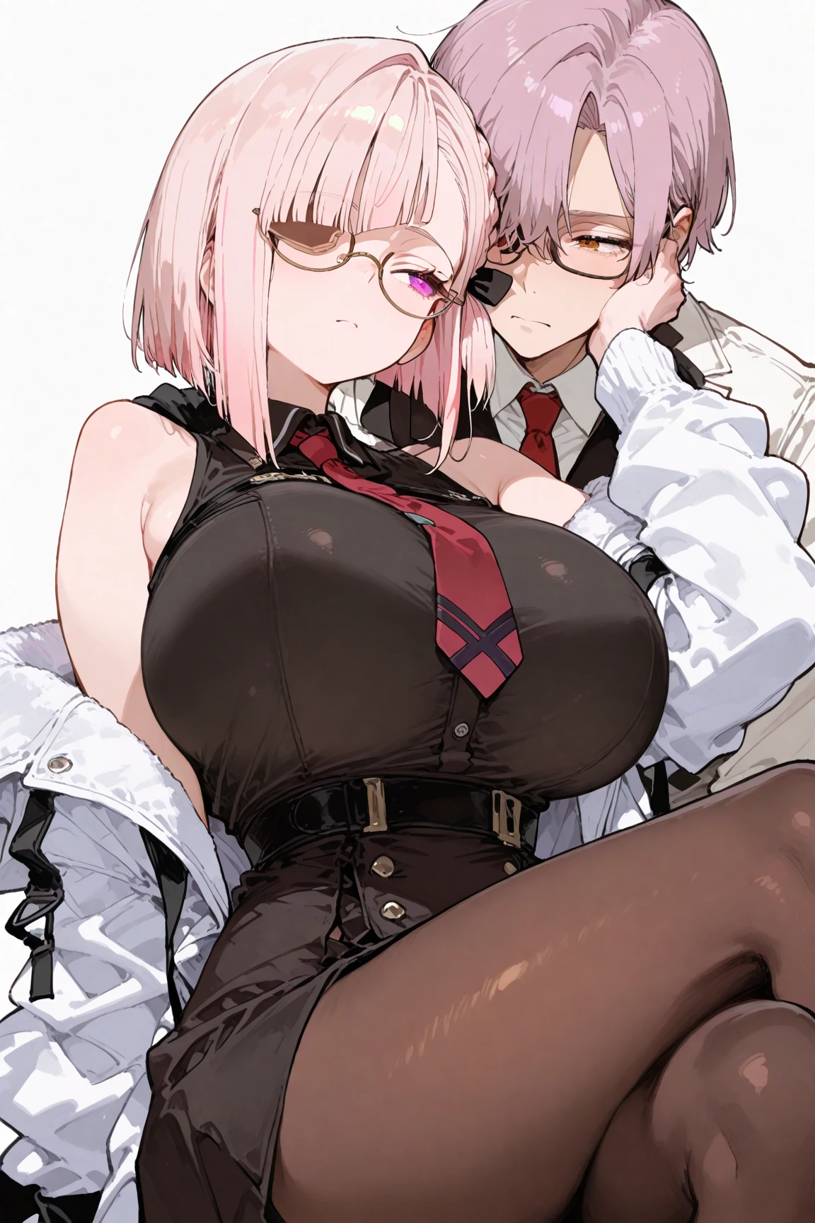 ((masterpiece, highest quality)), (Two Women), ((One Little Boy)), ((penis)), ((penisを撫でる)), (Focus on women), (pinkの髪), (Medium Hair),(pantyhose), (leotard), (Black Long Gloves), (mature), (Devil horns), (Big Breasts), (23 years old), Smiling faintly, pink, Lots of hearts
