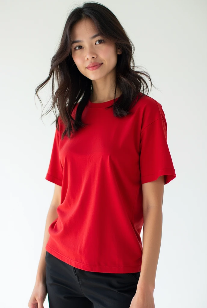 a close up of a woman in a rot shirt and jeans, rot shirt, manga curta, Simpler, rot uniform, rot, coral rot, wearing polo shirt, miniature productphoto, wearing rot attire, detailed product image, aqua, only rot colour, onyx, 3/4 front view, scarlet, basic, productphoto, crimson, collarot shirt, retrato em close