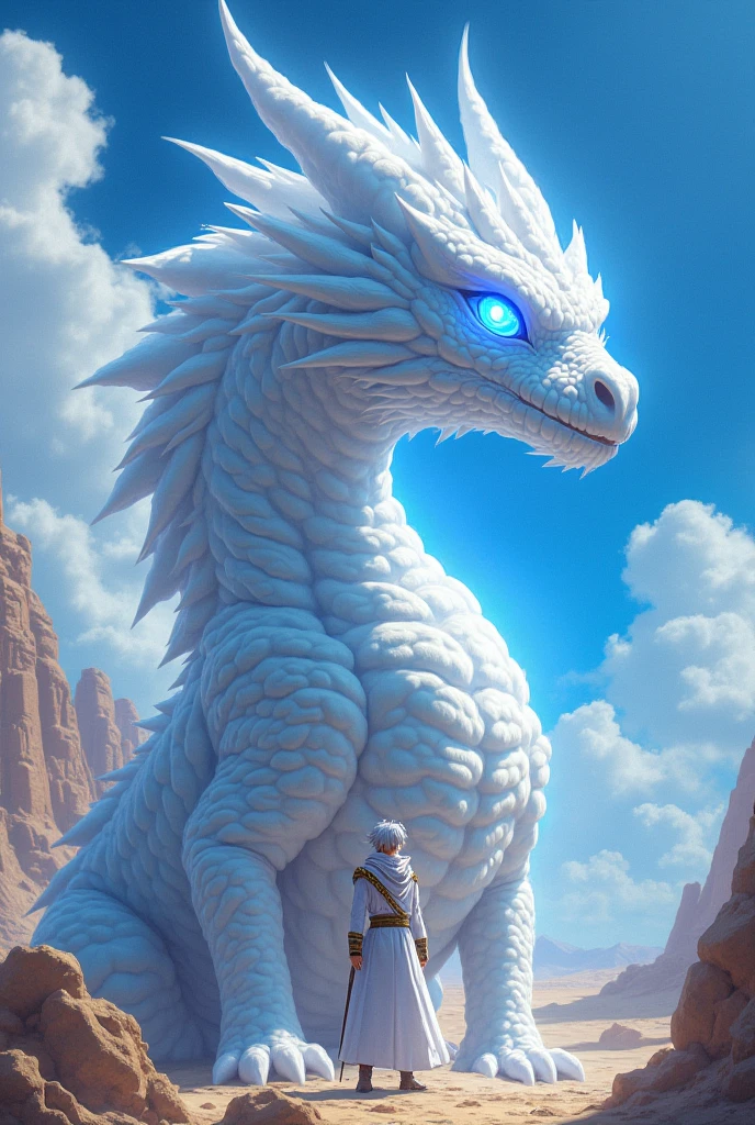 Dragon blanc yeux bleus réaliste