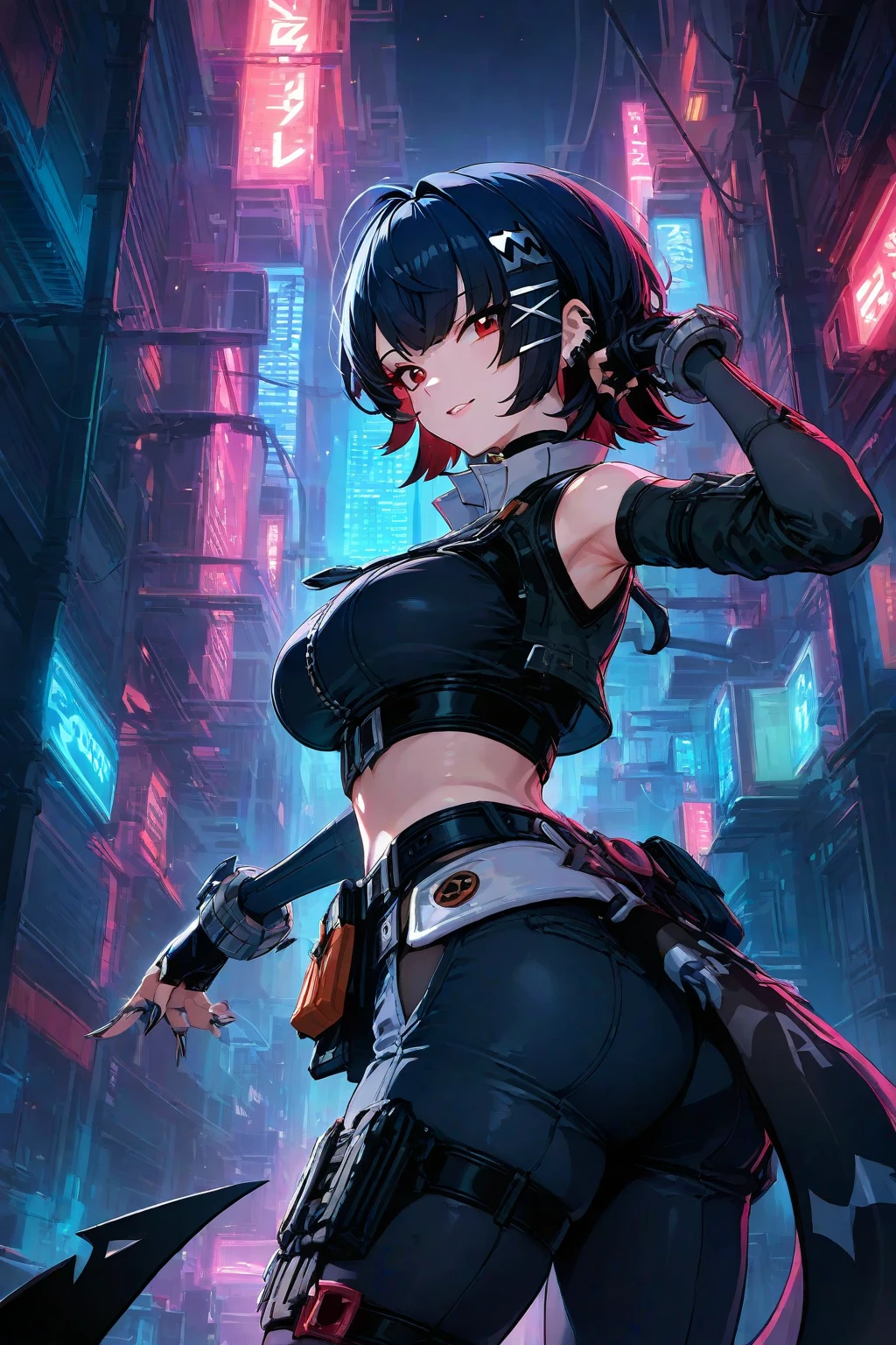 masterpiece,Highest quality,Super quality,cyber punk,Injured enemy swordswoman,Torn clothing,Capturing,I'm in despair