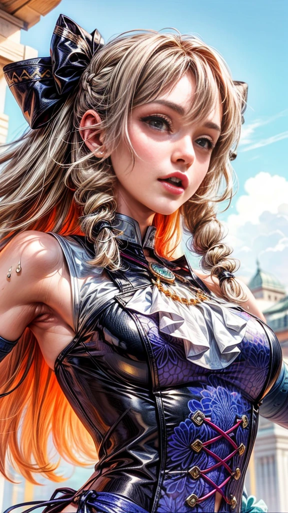 (masterpiece, ultra-high resolution:1.4), ( photo of a female Viking warrior with braided black hair:1.3), (tall stature and captivating yellow eyes that emit a certain glow and light:1.4), (Sony Alpha 1 camera, renowned for capturing the highest level of detail in a photo:1.3), (paired with the Sony FE 85mm f/1.4 GM lens for stunning portraits:1.3), (the Viking's face with perfect symmetry and flawless features:1.2), (her face adorned with red war paint:1.3), (her intense yellow eyes shining with determination:1.2), (her leather warrior attire, covered in red war paint and battle stains:1.3), (Sony Alpha 1 camera capturing the textures of the leather and paint with precision:1.2), (the Viking's strong arms and slender body:1.3), (standing with a commanding presence amidst the battlefield:1.1), (a faint mist in the air, with volcanic ashes gently falling from the sky:1.1), (the background artistically blurred, emphasizing the Viking warrior as the focal point:1.1), (her expression displaying pure concentration and unwavering determination:1.3), (the camera capturing the emotion and intensity in her eyes:1.3), (the photo capturing a moment of raw strength and warrior spirit:1.1), (the ultra-high resolution ensuring every detail, from the intricacies of her braided hair to the tiniest war paint streak, is preserved:1.1), (a moment frozen in time, showcasing the bravery and ferocity of a Viking warrior:1.1), Cinematic, Hyper-detailed, insane details, Beautifully color graded, Unreal Engine, DOF, Super-Resolution, Megapixel, Cinematic Lightning, Anti-Aliasing, FKAA, TXAA, RTX, SSAO, Post Processing, Post Production, Tone Mapping, CGI, VFX, SFX, Insanely detailed and intricate, Hyper maximalist, Hyper realistic, Volumetric, Photorealistic, ultra photoreal, ultra-detailed, intricate details, 8K, Super detailed, Full color, Volumetric lightning, HDR, Realistic, Unreal Engine, 16K, Sharp focus, Octane render