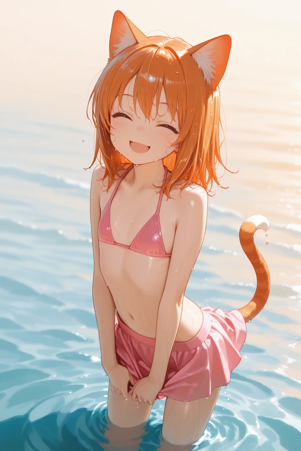 score_9,score_8_up,score_7_up, source_cartoon, source_furry, tiger girl, tiger tail, dark red hair, hair over one eye, medium long high ponytail, hair with volume, long side hair, furry, blush, looking at viewer, smile, 1girl, tiger ears, furry female, orange body fur, ((flower on hair, dark red strapless fringed bandeau bikini)), beach, clear sky, yellow eyes, blush, navel, looking at viewer, sitting on a beach chair, low angle shot, foot focus, feet paws, 3 toes, black paw pads, pink paw pads,