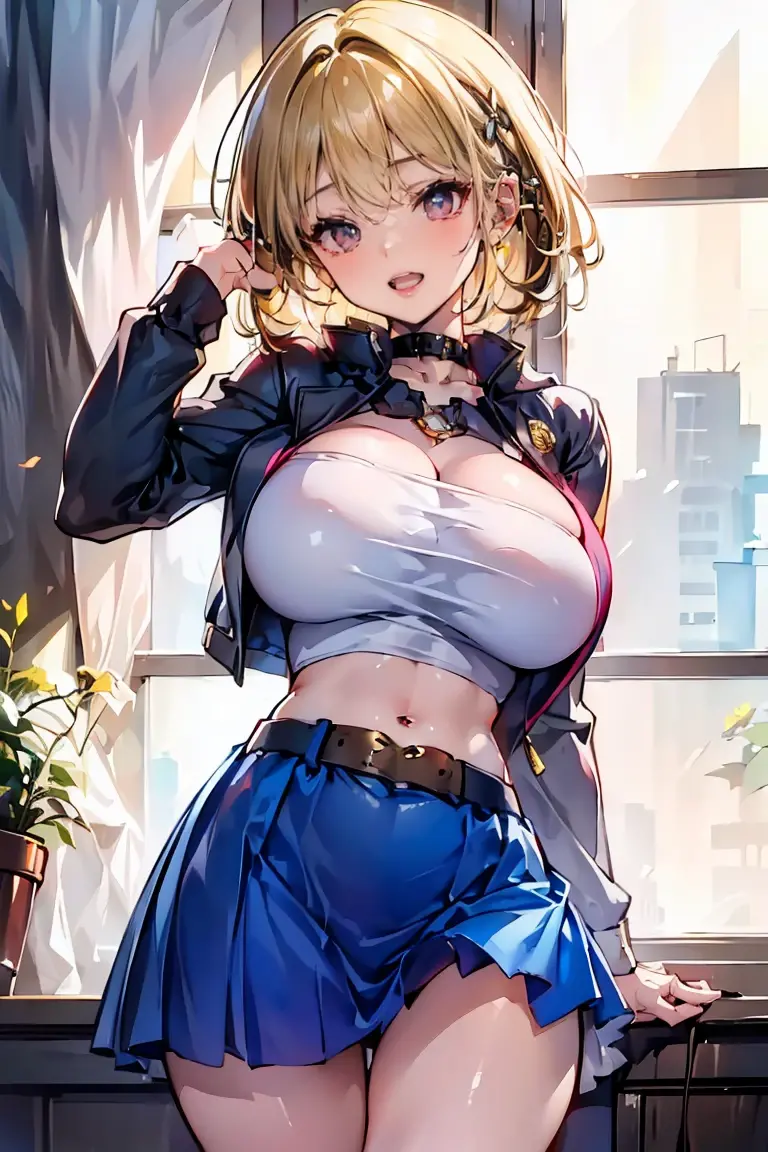 (masterpiece,best quality, detailed), blue sky, clouds, from below, cowboy shot, 1girl, solo,
shiraki meiko, black thighhighs, plaid skirt, ribbon choker, brown jacket, looking at viewer