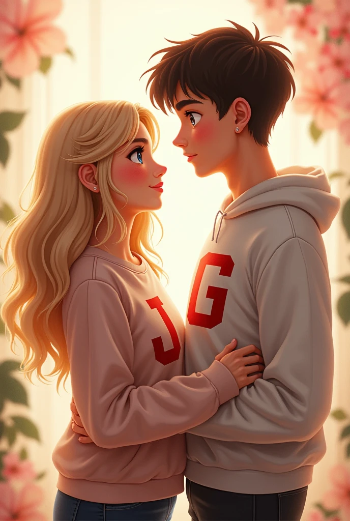 Heartwarming poster for TV show Heartstopper, featuring Nick and Charlie, central position, laughing, connecting, soft pastel background, --ar 4:3