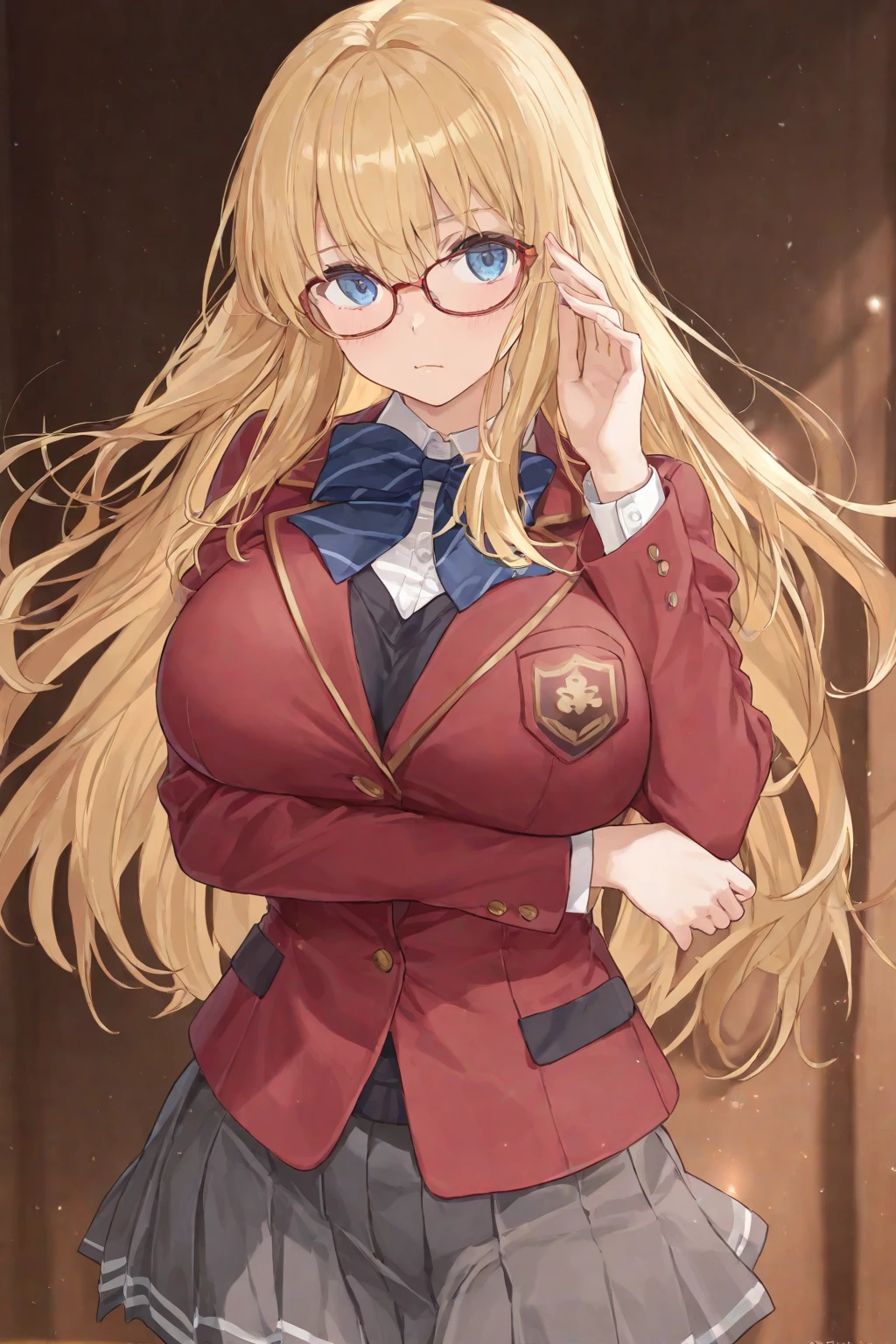 Animal earsの綿毛, Animal ears, Fox Ears, Fox Girl, Fox tail, blonde, Long Hair,tail,blazer,mini skirt,Knee socks,((Big Breasts:1.2)), Glasses,Angry face, Blushing,((classroom)),Hands on your hips,Looking up,
Looking at the audience, Highest quality, High resolution, unity 8k wallpaper,