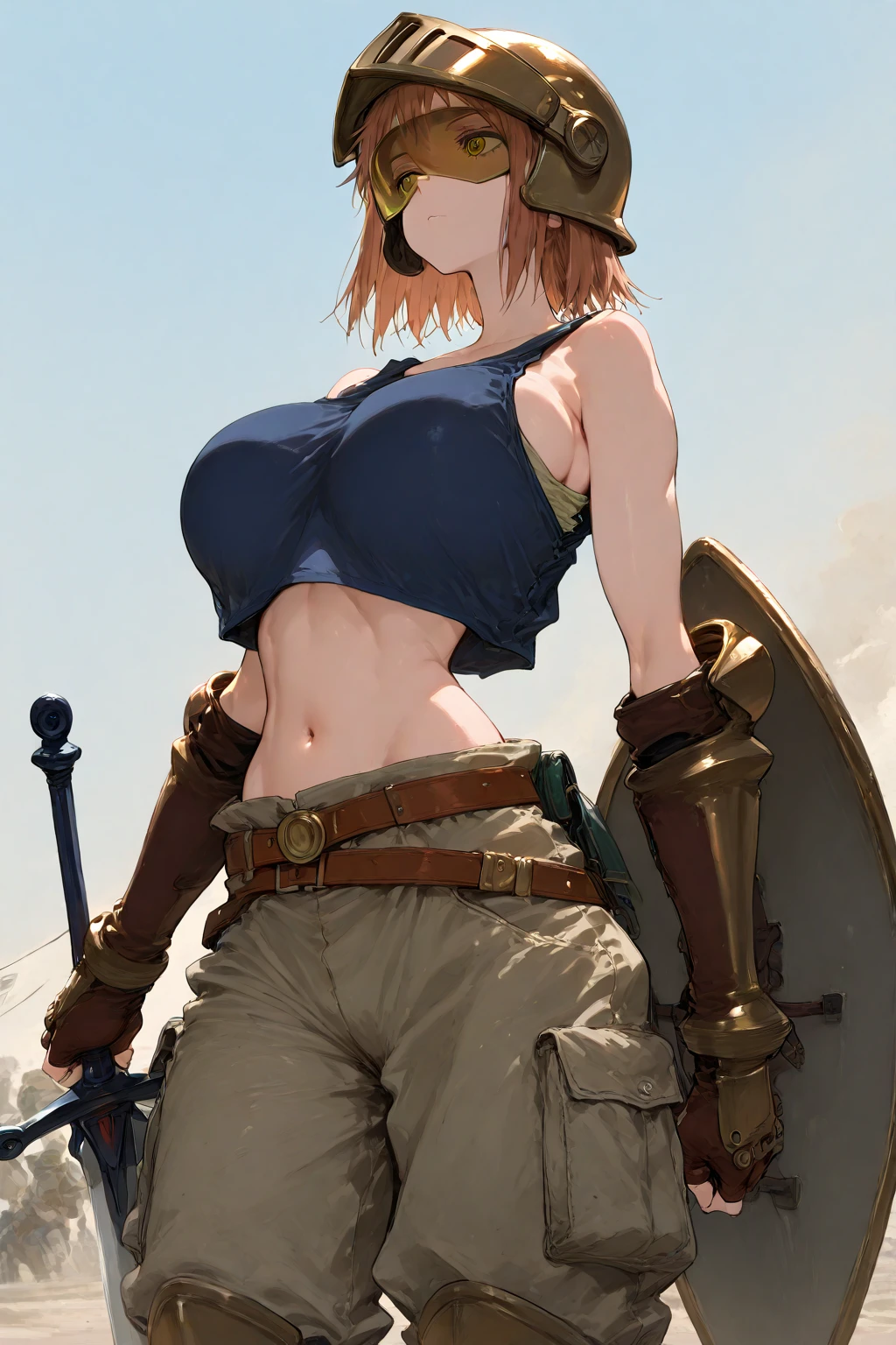 Hanging , jambes grasses, gros seins, sourire, (extremely fine and beautiful:1.1), (perfect details:1.1), (finely detailed eyes and detailed face:1.3), Ashelia B'nargin Dalmasca, Final fantasy 12, 1girl, short hair, AsheliaOutfit, miniskirt, thighhighs, jewelry, belt, standing, cowboy shot, dynamic pose, dynamic angle, outdoors, plains, hills