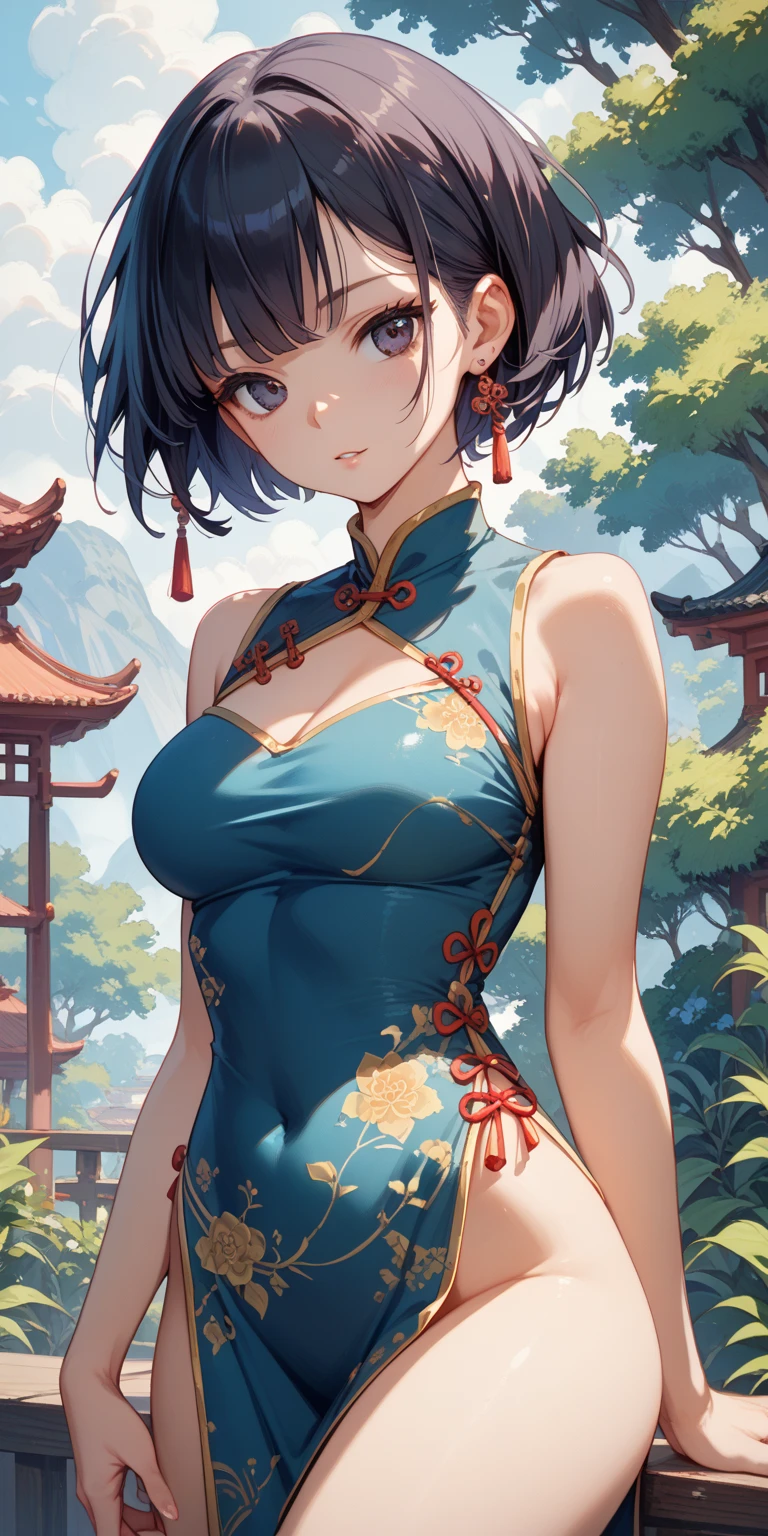 In a dimly lit, smoky cyberpunk club, a femme fatale cyborg sits solo, her mechanical joints gleaming in the flickering light. Her striking features, framed by short hair and bangs, are adorned with jewelry and a black choker. she pets a snake that gazes directly at the viewer. She wears a revealing seethrough kimono, paired with Japanese-style earrings, and holds a katana surrounded by the dark, gritty atmosphere. Her gaze is sultry, exuding an air of sexy sophistication, as if inviting the viewer to enter her world. The scene is set in a Conrad Roset-inspired style, with a focus on dark, muted tones and industrial textures.,core_9,scary, (masterpiece:1.2),ct-virtual,dcas_lora
