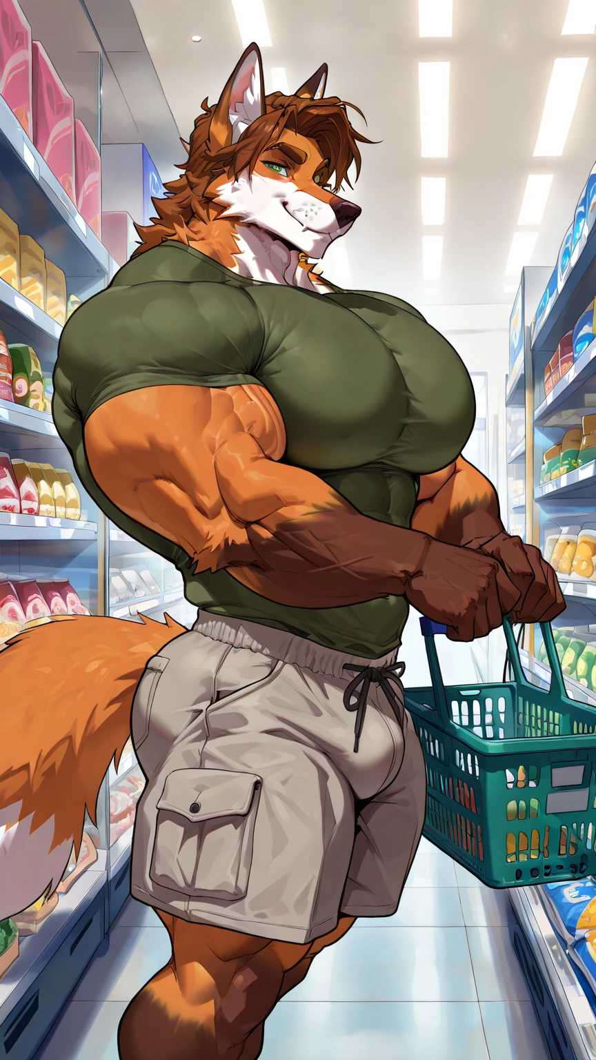 （CG 8K）Cow Orc，Brown fur，Very strong，Clean，obesity，An honest smile，good-looking，Slightly raised buttocks，Shy smile，Close-up of face，Look straight ahead，Prominent nipples，White shirt，The nipple produces milk，Stand in the store，solitary，author：Takemoto Arashi ，From zixiong