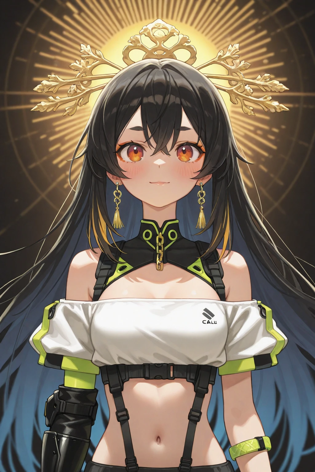 A dragon girl with a crystal horn　golden horn　Black Hair