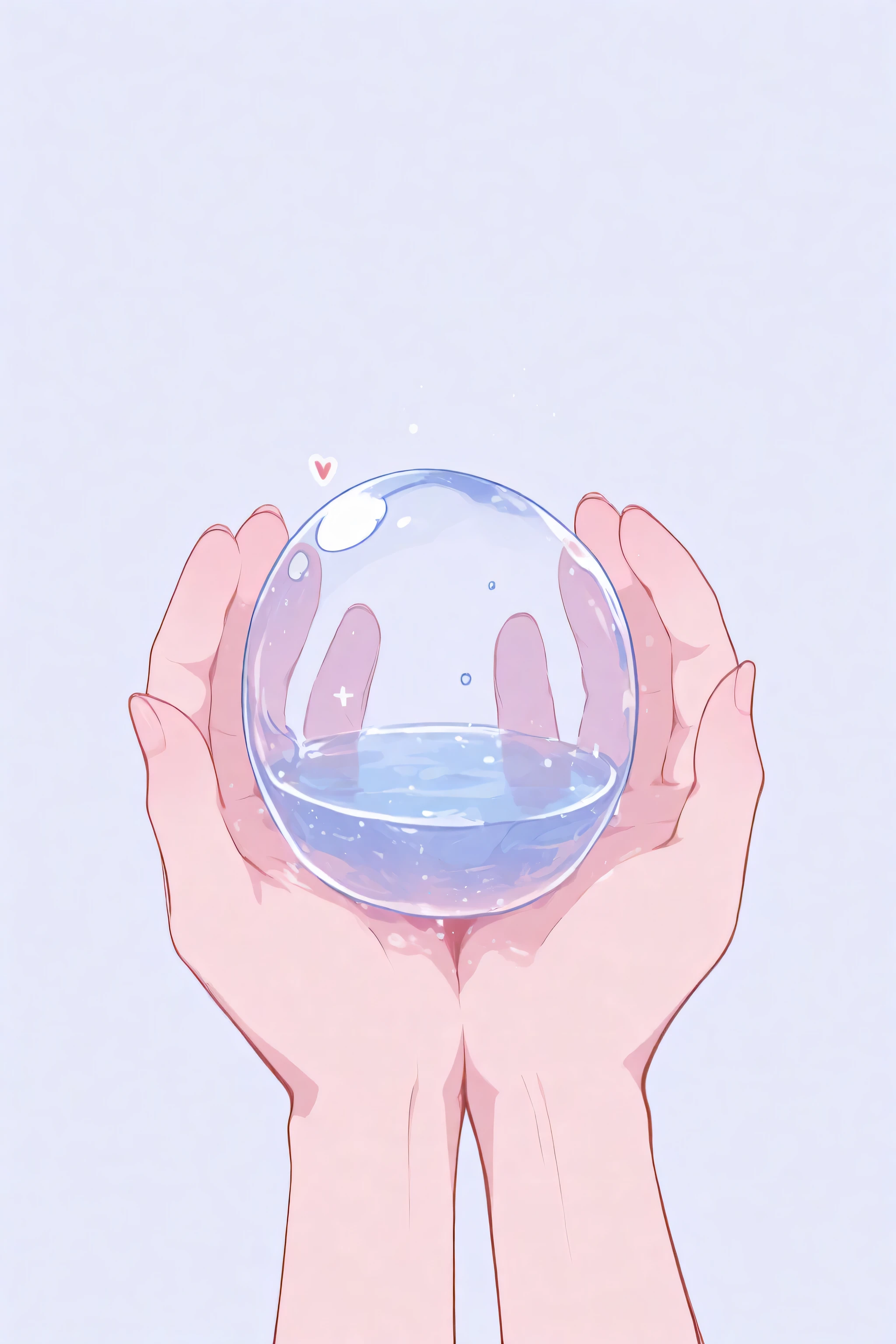 Heart-shaped transparent water droplet, River flowing through the hands. fundo branco