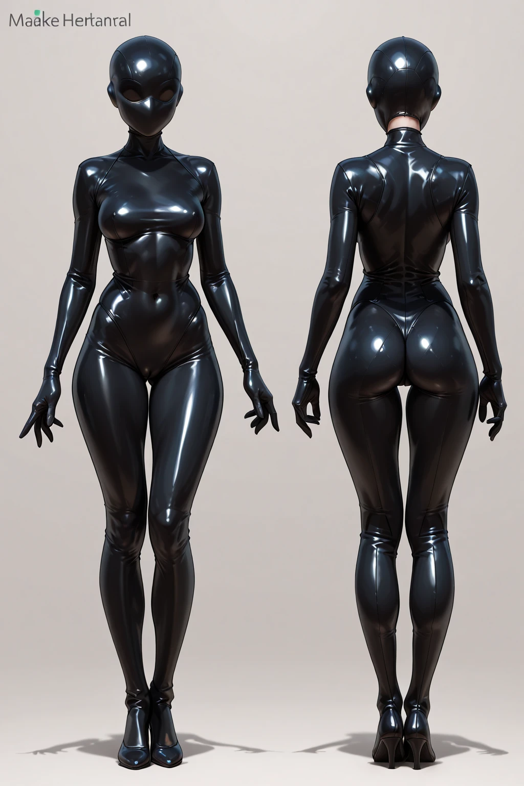 2 women, underwater, black latex suit, gas mask, faceless, elbow long gloves, over-the-knee latex socks, high heels, full body, anatomically correct, UHD, masterpiece, super detail, best quality, anatomically correct, gray background, depth of field, from below