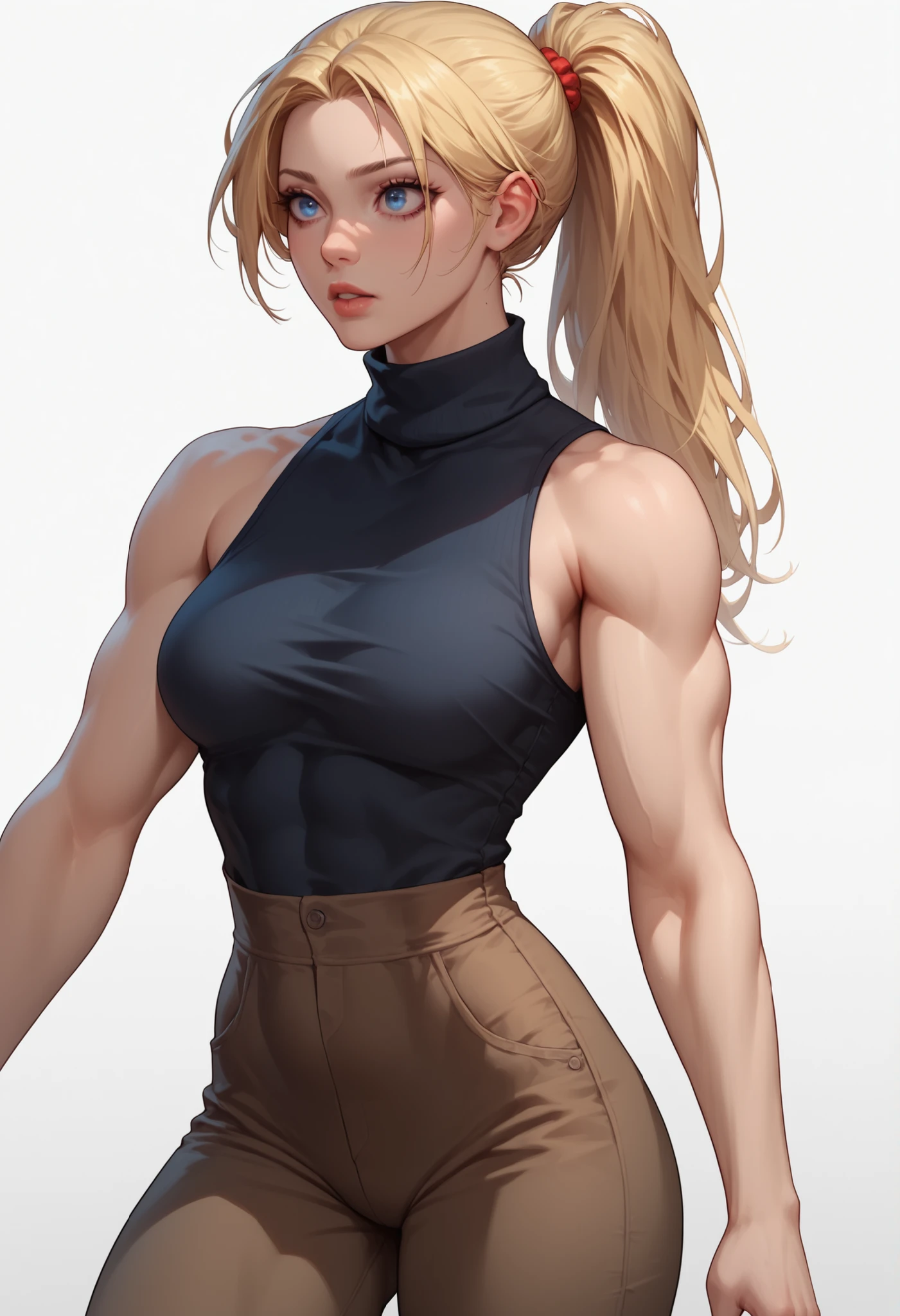 (best quality:1.3), (4k quality),(sharp image), Tsunade, ((Detailed face)), ((masterpiece face)),((perfect detailed eyes)) (blush), Tsunade, blonde hair, (long blonde hair), brown eyes, red lips, red lips, sly face, face with stern features, ((detailed face)), perfect face, highly detailed eyes, ((adult face)), masterpiece, absurdres , (intricate details), (colorful),cinematic lighting, extremely detailed CG unity 8k wallpaper , 1girl, solo, mature female, erected tits, fit body, cameltoe, (((green haori, white tight leggings, grey sport bra))), ((perfect erected medium breast)), fit slim body, standing and showing her ass, spread legs, (((from behind bottom)))
