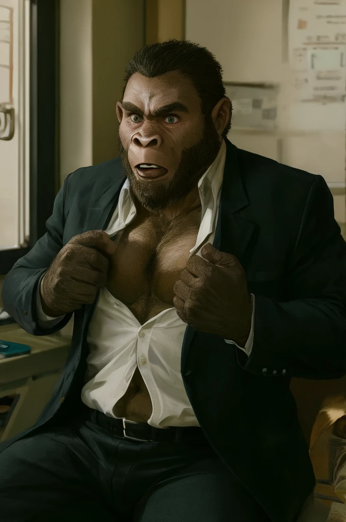 fbi grabbing a chimpanzee in a lab coat and pulling him into a dark van. action shot