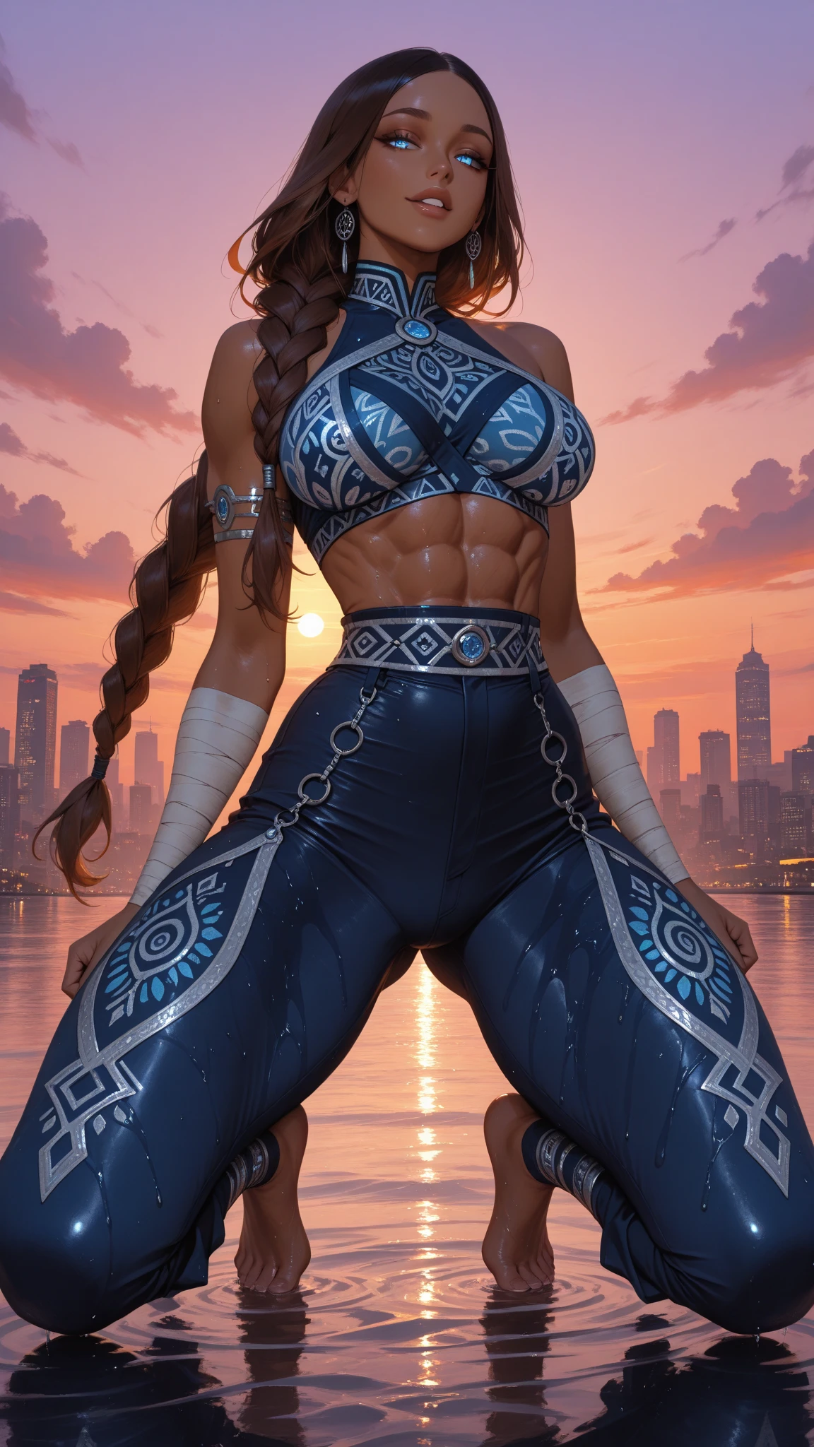 (((naked))), Jennifer Garner shown to have a fairly slender figure. ((bright red hair with blue accents)), (((long braided pony tail))), Cleavage exposed, (((dressed like an Egyptian princess))), (((no pants))), (((no pantielurry, superior quality, many details, sharp focus, realism, ((bare breasts)), ((topless)), ((cobalt blue eyes)), (((sexy tattoos all over body))), ((very large defined muscles)), (red lace), ((camel toe)), ((cameltoe)), ((nipples visible)), ((vagina visible)), ((purple clothing)), (((colorful egyptian tattoos all over her body))), (((lying on a bed))), (((ass to the camera))), (((butt to the camera))), (((ass cheeks spread wide)))