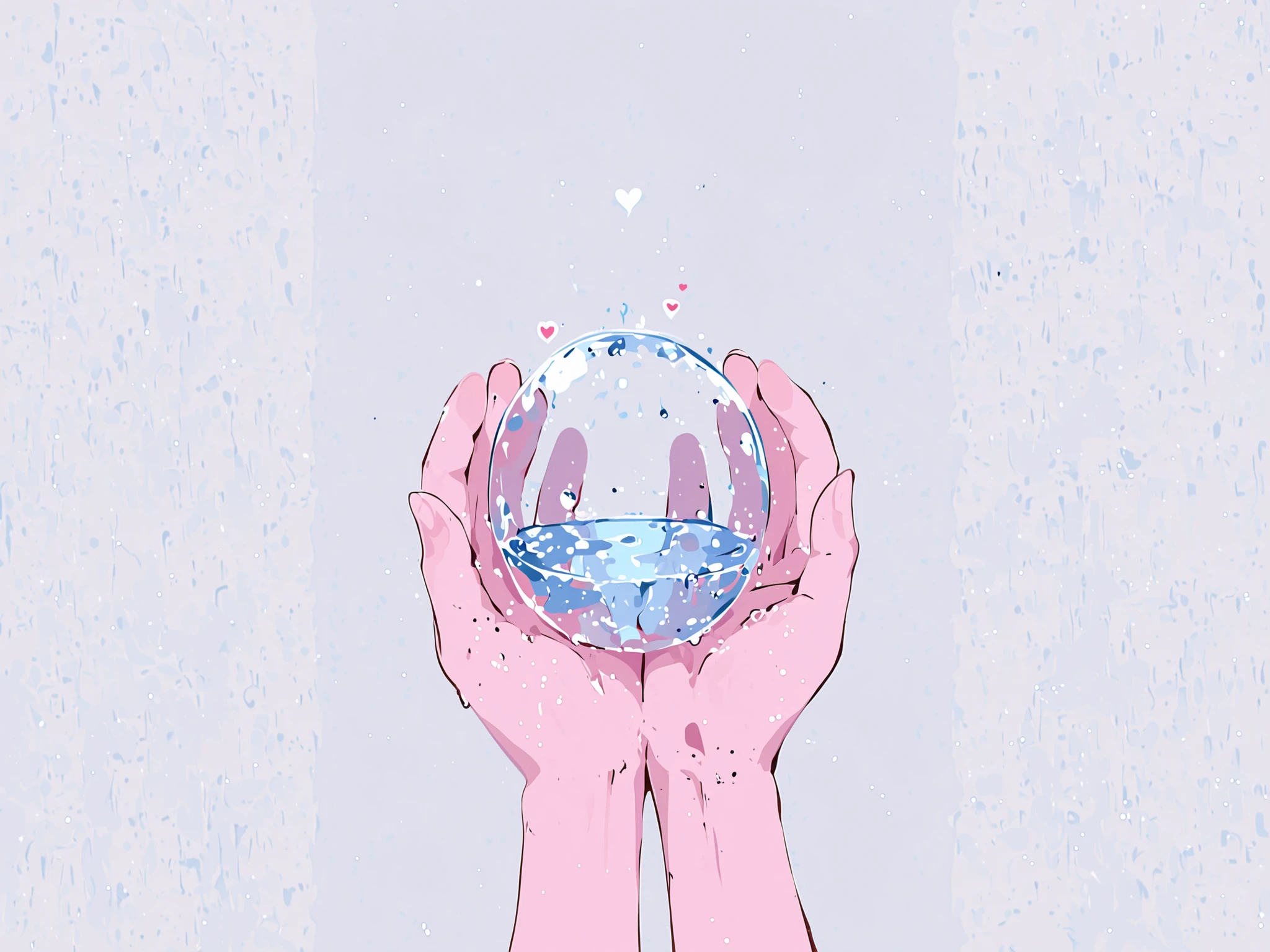 Heart-shaped transparent water droplet, River flowing through the hands. fundo branco