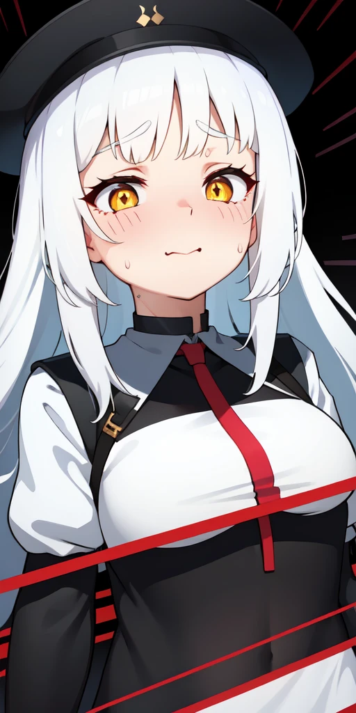 1girll,Heart-shaped pupils，Black hair,（）Blush:1.1), Trembling,Sweat,drops of sweat,(speed-line:1.1), ((rough breath:1.3)), Love, （HighestQuali，Highest image quality）a beauty girl，flatchest，look of anguish，Strange scenes，Very small chest