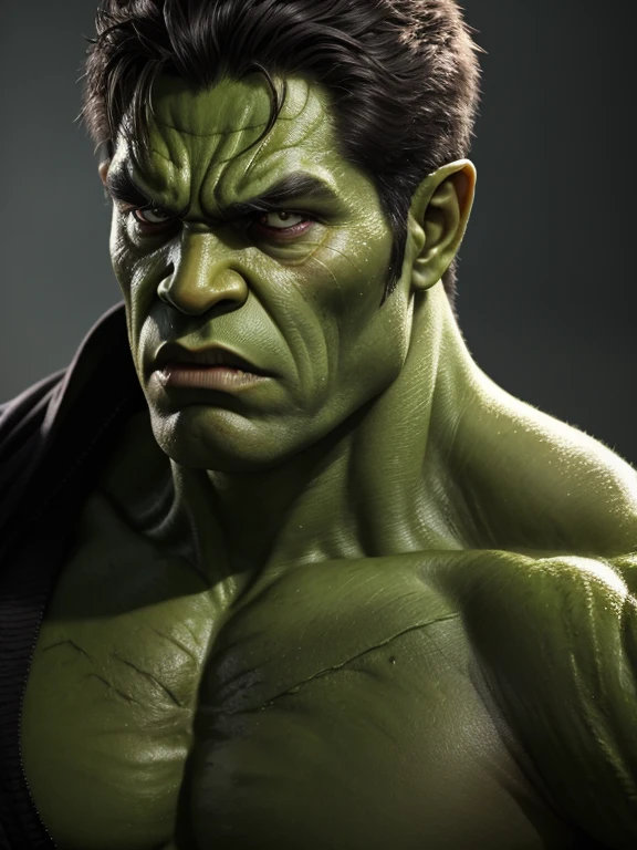 portrait of the incredibly hulk with a beard and scruffy hair looking ruff